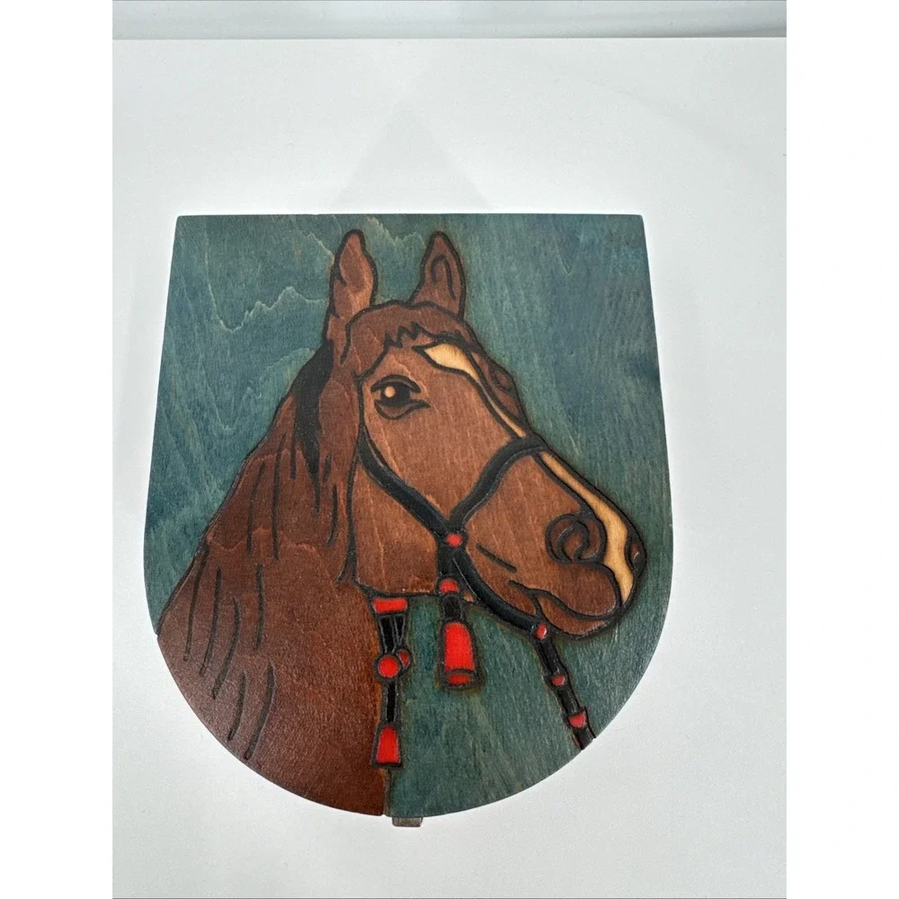 Polish Handmade‎ Wood Keepsake Jewelry  Box Equestrian Horse Trinket Keeper
